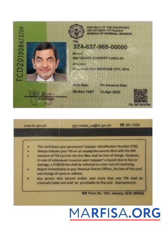 Realistic Philippines bureau of internal revenue ID 2022 present download for verification